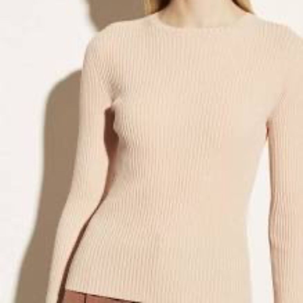 Vince Marled Rib Wool/Cotton Women's Sweater Crew Neck Rosewater Petal Sz XL